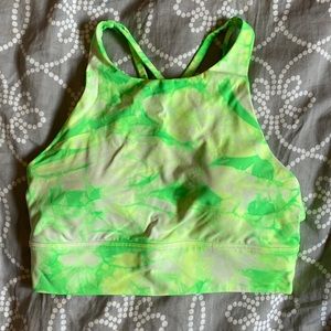 Lululemon high neck longline energy bra size 8 in highlighter green/yellow dye